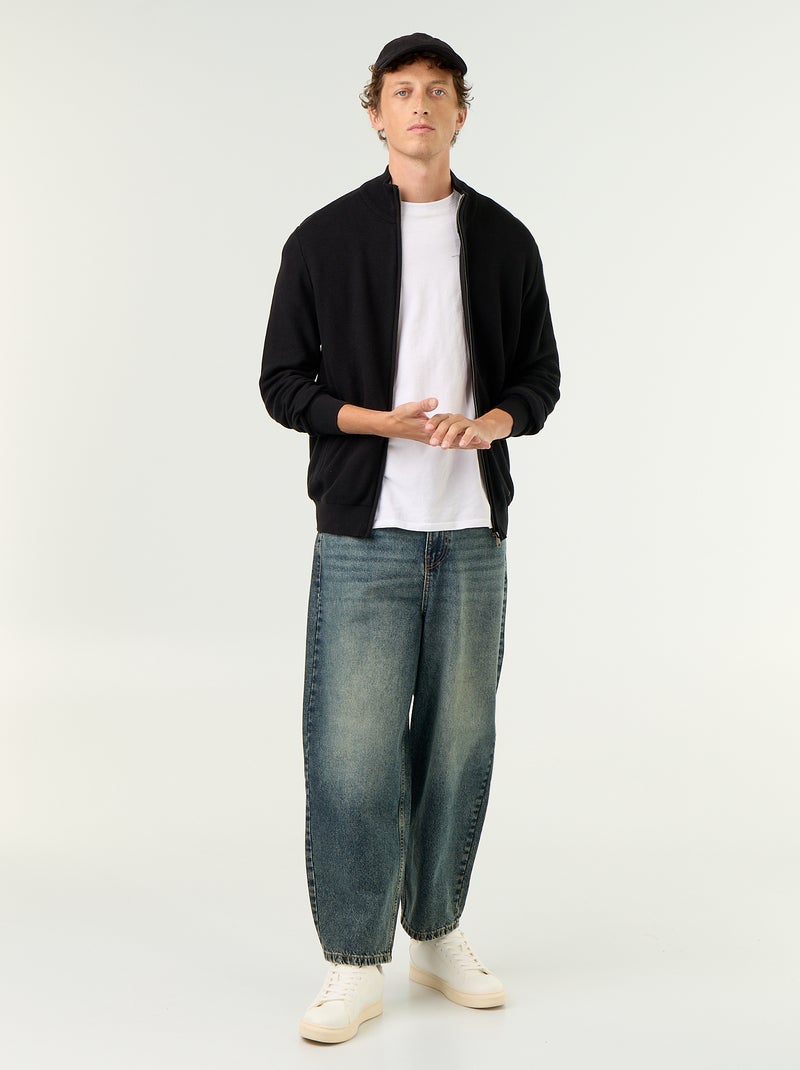 Cardigan a maglia fine con cerniera Nero - Kiabi