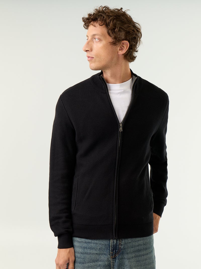 Cardigan a maglia fine con cerniera Nero - Kiabi