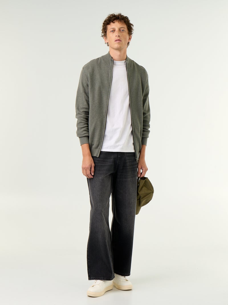 Cardigan a maglia fine con cerniera Verde - Kiabi