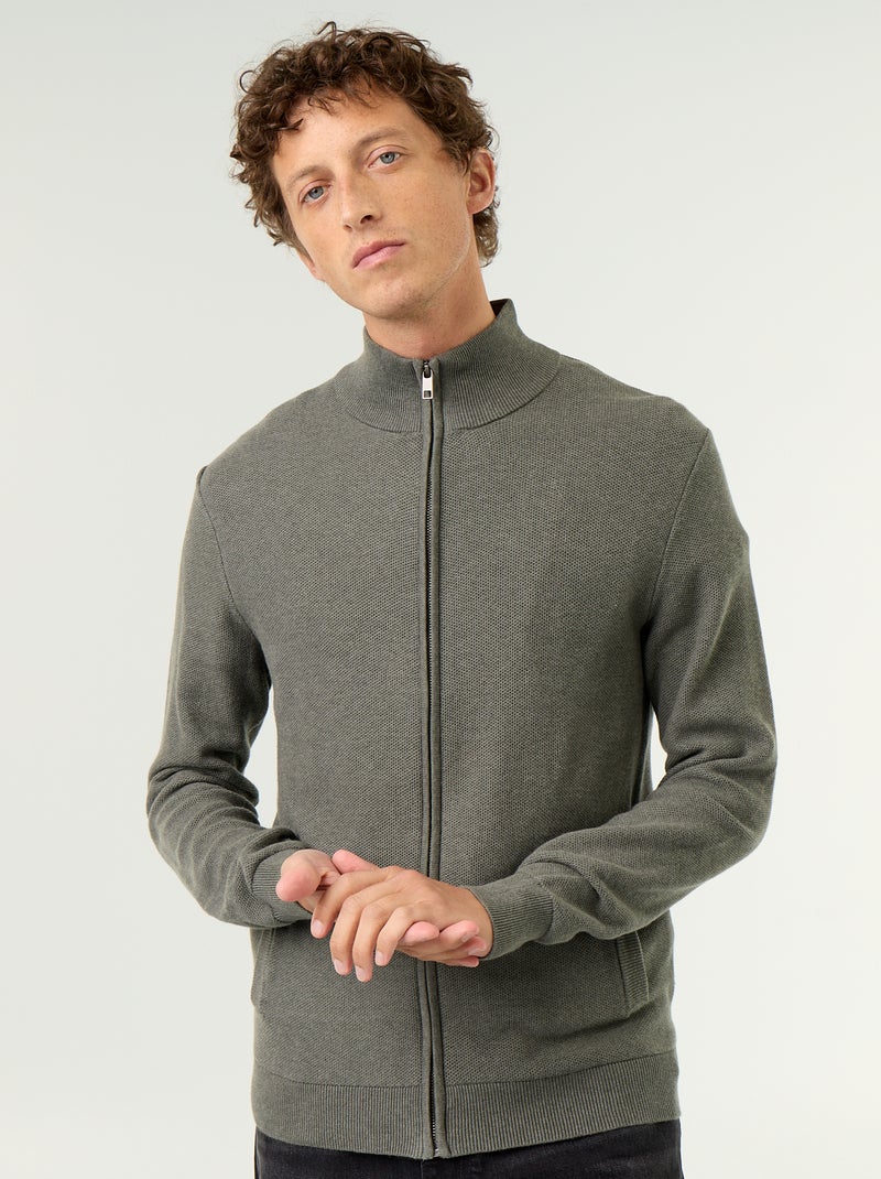 Cardigan a maglia fine con cerniera Verde - Kiabi