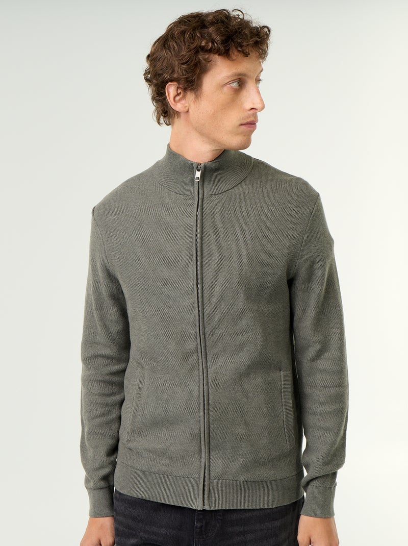 Cardigan a maglia fine con cerniera Verde - Kiabi
