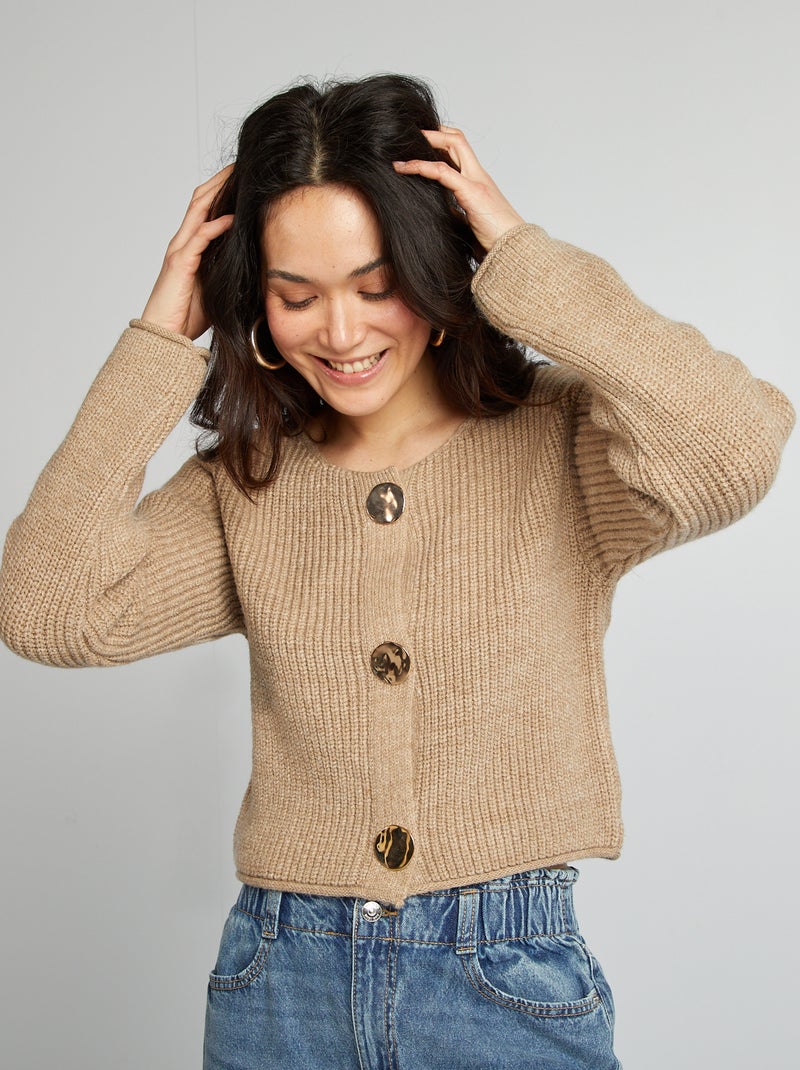 Cardigan a maglia grossa con bottoni grandi MARRONE - Kiabi