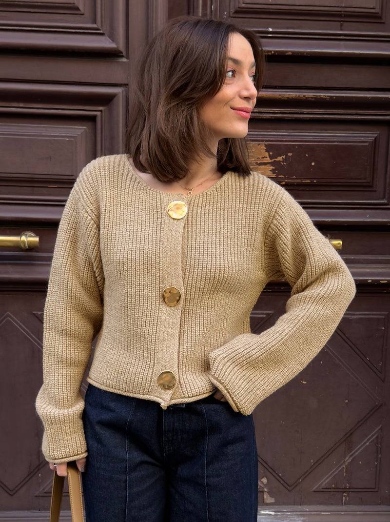 Cardigan a maglia grossa con bottoni grandi MARRONE - Kiabi