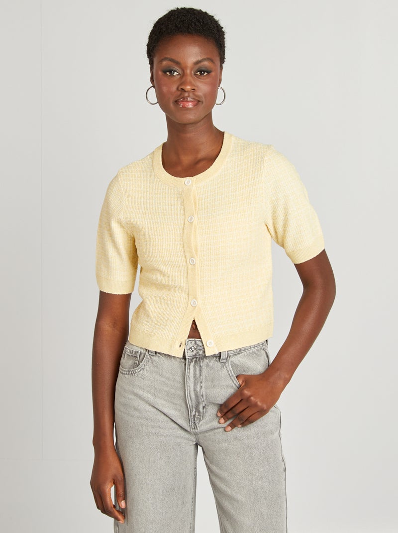 Cardigan a maniche corte in maglia a quadri GIALLO - Kiabi