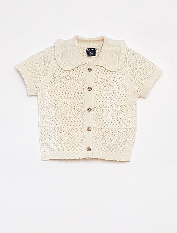 Cardigan a maniche corte in maglia traforata