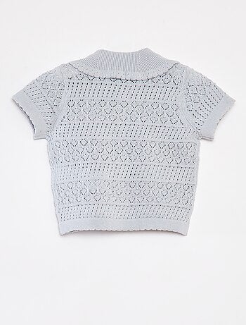 Cardigan a maniche corte in maglia traforata