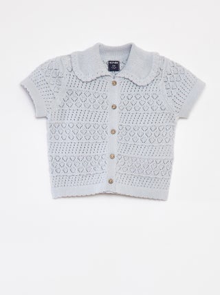 Cardigan a maniche corte in maglia traforata