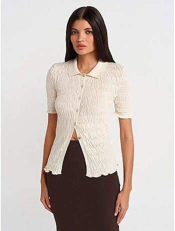 Cardigan a maniche corte in misto cotone a coste, aderente dilvin