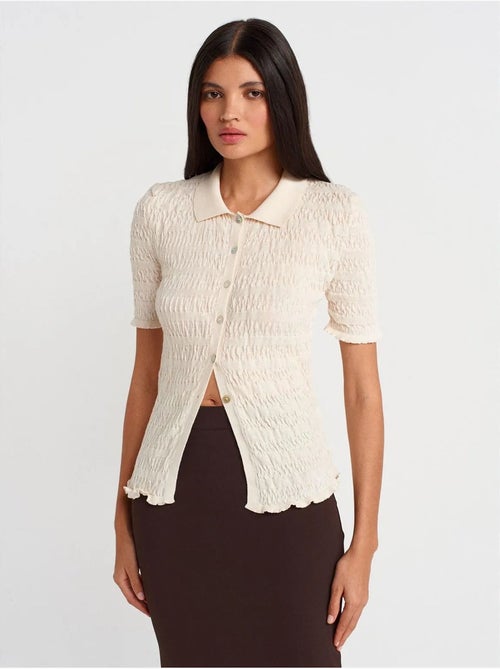 Cardigan a maniche corte in misto cotone a coste, aderente dilvin - Kiabi Cardigan a maniche corte in misto cotone a coste, aderente dilvin - Kiabi