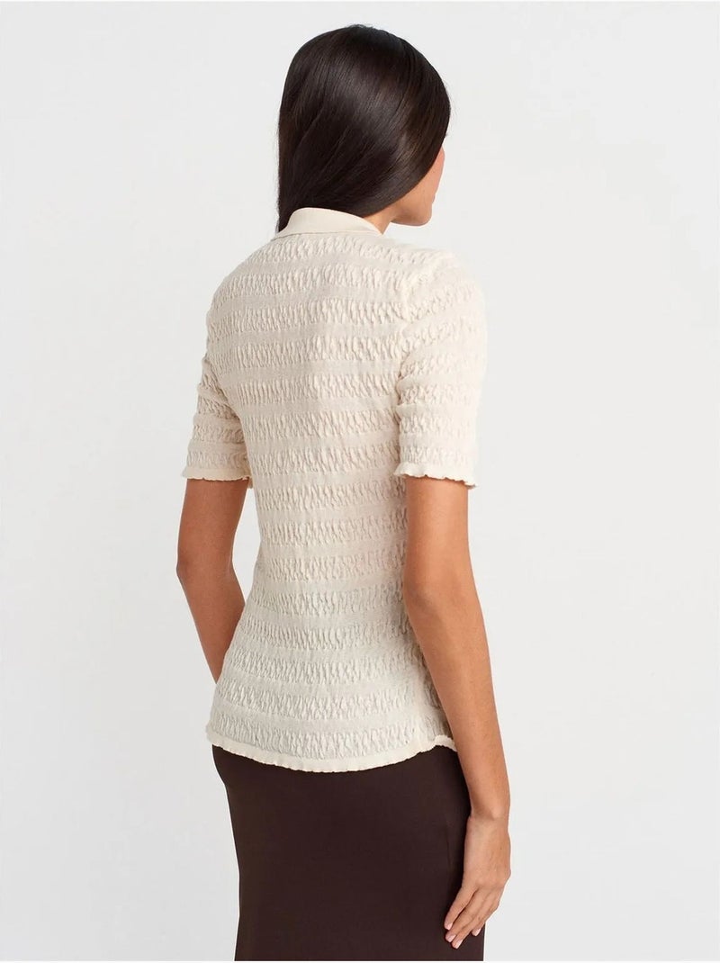 Cardigan a maniche corte in misto cotone a coste, aderente dilvin Crema - Kiabi