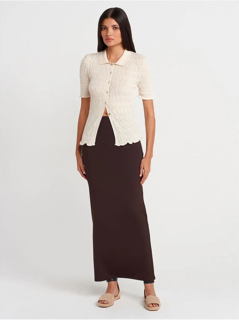 Cardigan a maniche corte in misto cotone a coste, aderente dilvin Crema - Kiabi