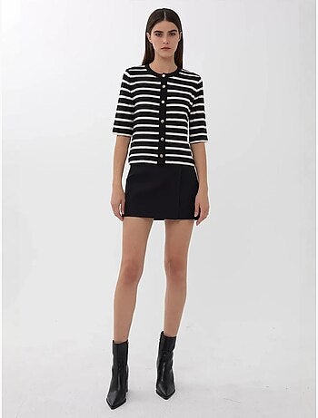 Cardigan a righe a maniche corte con bottoni