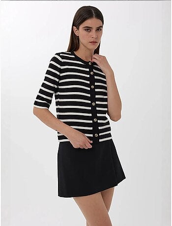 Cardigan a righe a maniche corte con bottoni