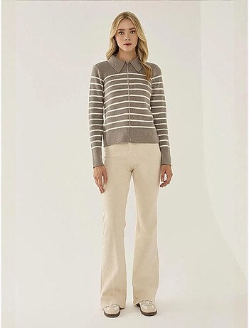 Cardigan a righe con cerniera e colletto a camicia