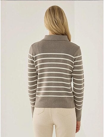 Cardigan a righe con cerniera e colletto a camicia