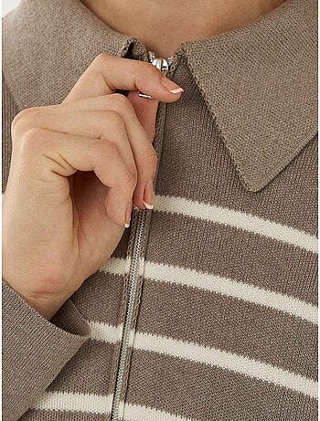 Cardigan a righe con cerniera e colletto a camicia