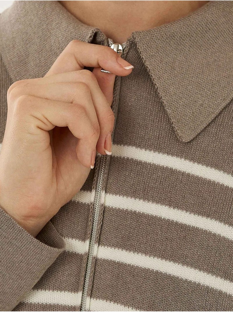 Cardigan a righe con cerniera e colletto a camicia Grigio - Kiabi