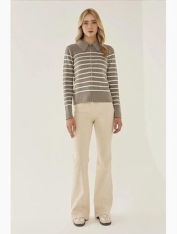 Cardigan a righe con cerniera e colletto a camicia hiccup