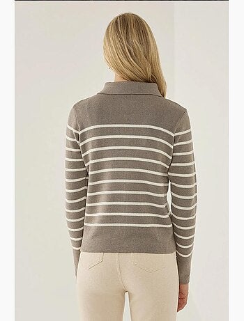 Cardigan a righe con cerniera e colletto a camicia hiccup