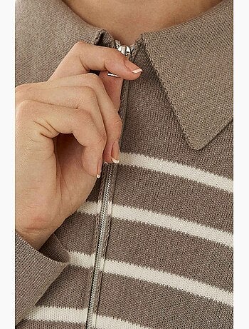 Cardigan a righe con cerniera e colletto a camicia hiccup