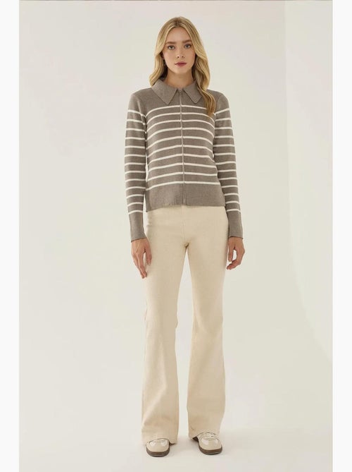 Cardigan a righe con cerniera e colletto a camicia hiccup - Kiabi Cardigan a righe con cerniera e colletto a camicia hiccup - Kiabi