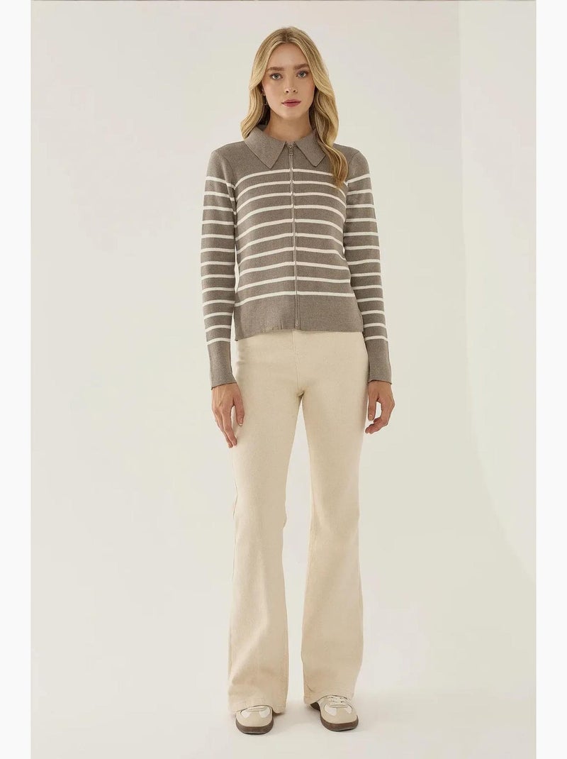 Cardigan a righe con cerniera e colletto a camicia hiccup Grigio - Kiabi
