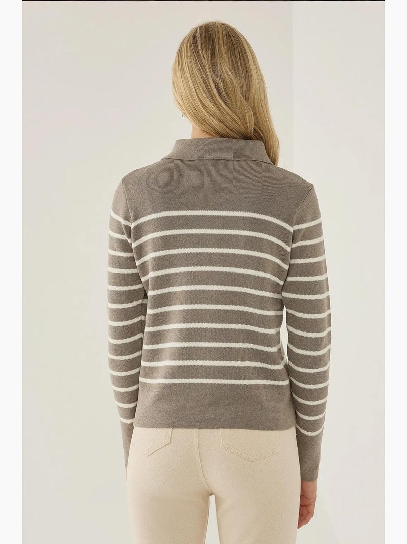 Cardigan a righe con cerniera e colletto a camicia hiccup Grigio - Kiabi