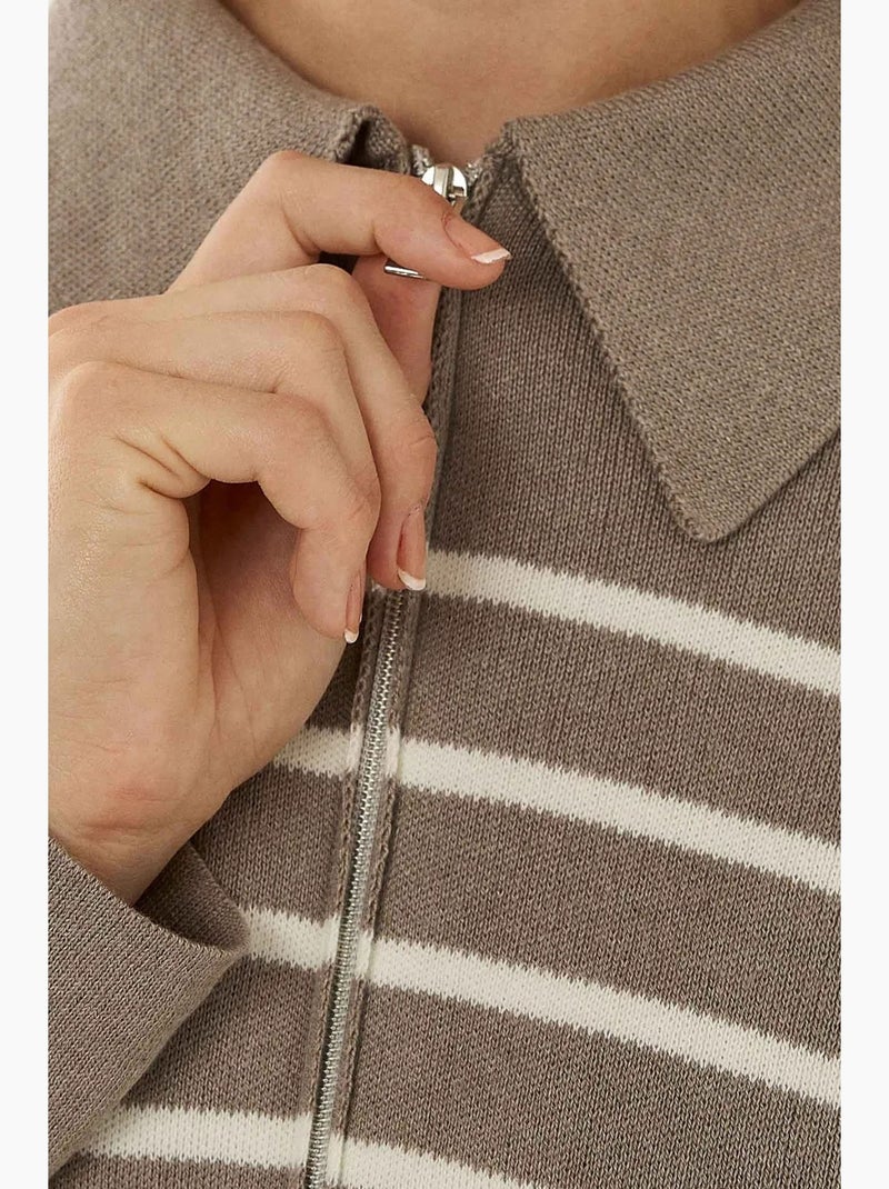 Cardigan a righe con cerniera e colletto a camicia hiccup Grigio - Kiabi