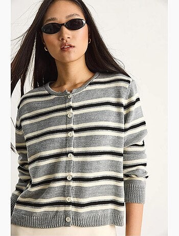 Cardigan a righe con girocollo lucci