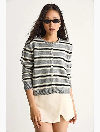Cardigan a righe con girocollo lucci