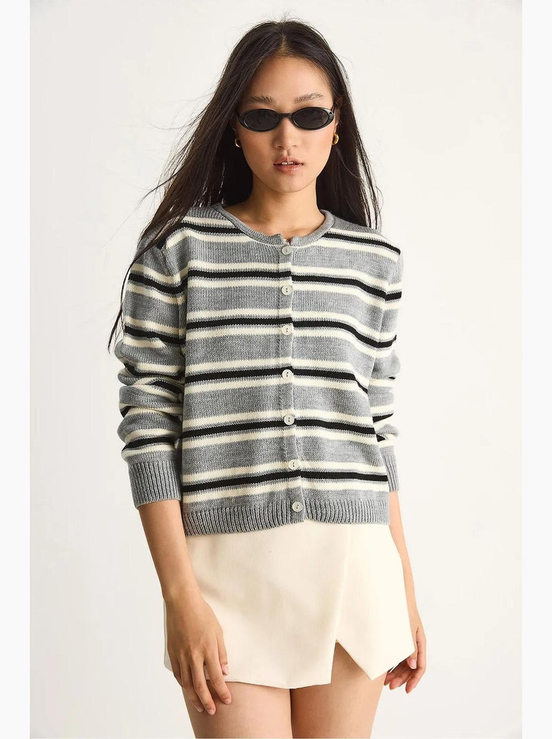 Cardigan a righe con girocollo lucci Grigio - Kiabi