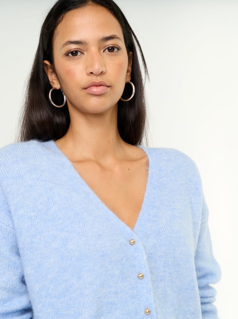 Cardigan a tinta unita con bottoni in maglia a trama grossa Blu - Kiabi