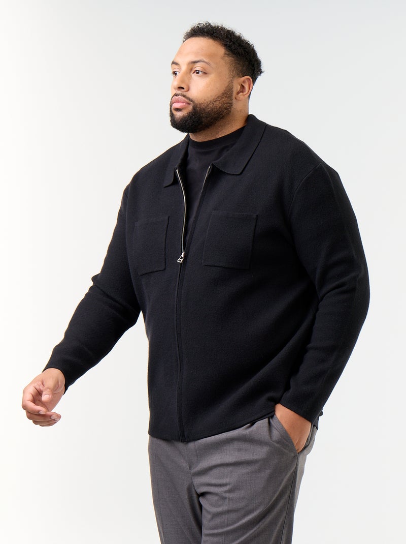 Cardigan a tinta unita con collo a camicia Nero - Kiabi