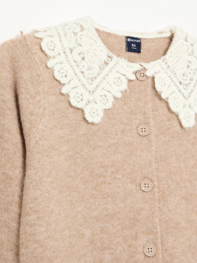 Cardigan abbottonato con collo fantasia Beige - Kiabi