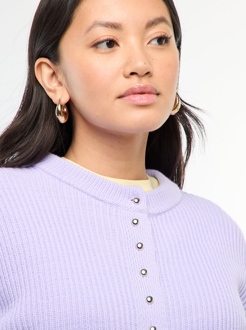 Cardigan abbottonato in maglia spessa Viola - Kiabi