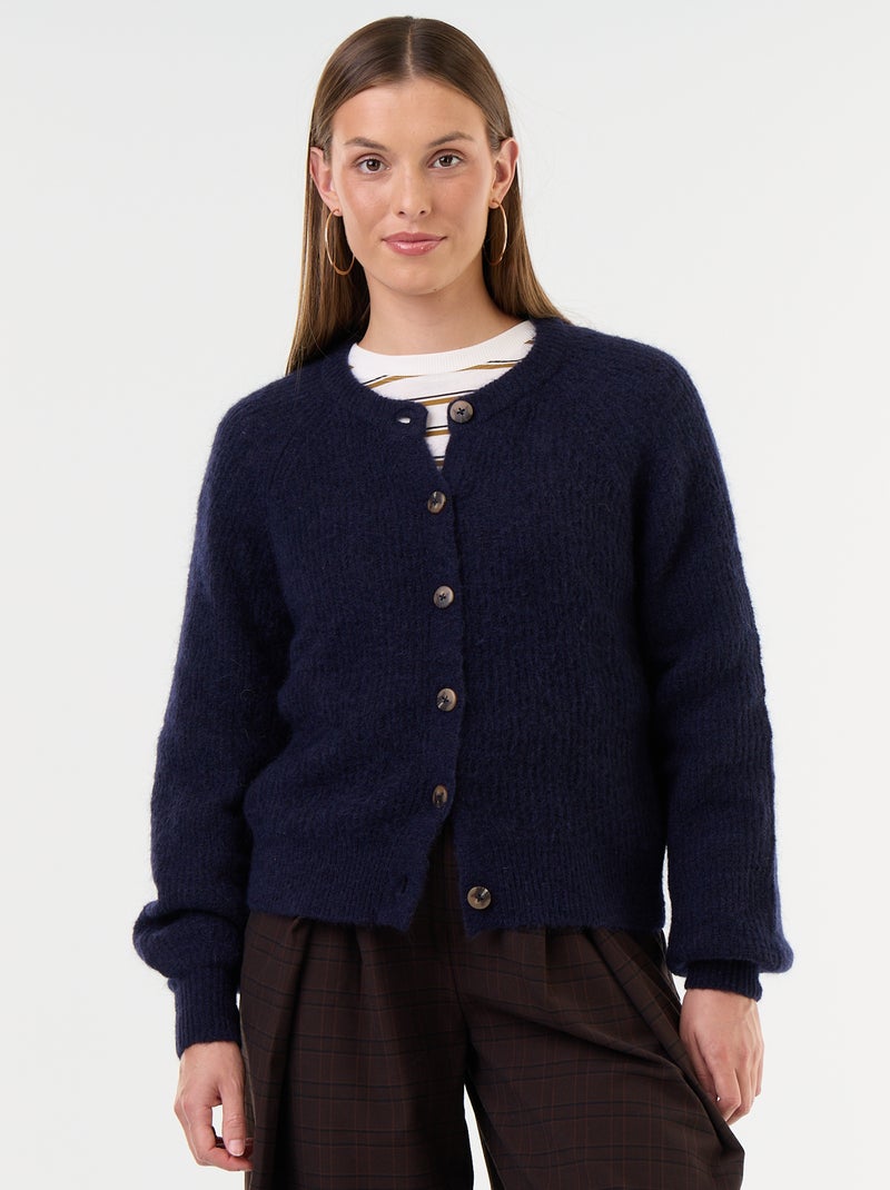Cardigan abbottonato in mohair e lana misto Blu - Kiabi