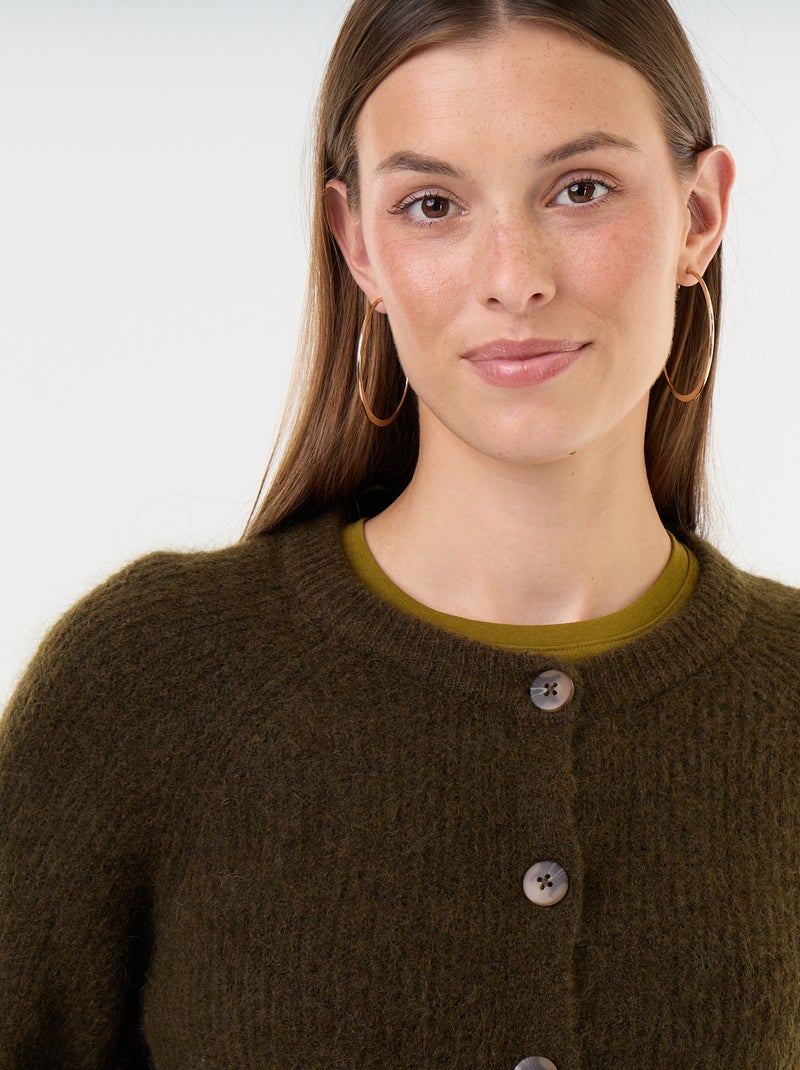 Cardigan abbottonato in mohair e lana misto Kaki - Kiabi