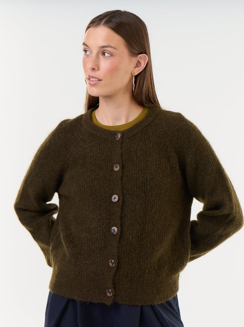 Cardigan abbottonato in mohair e lana misto Kaki - Kiabi