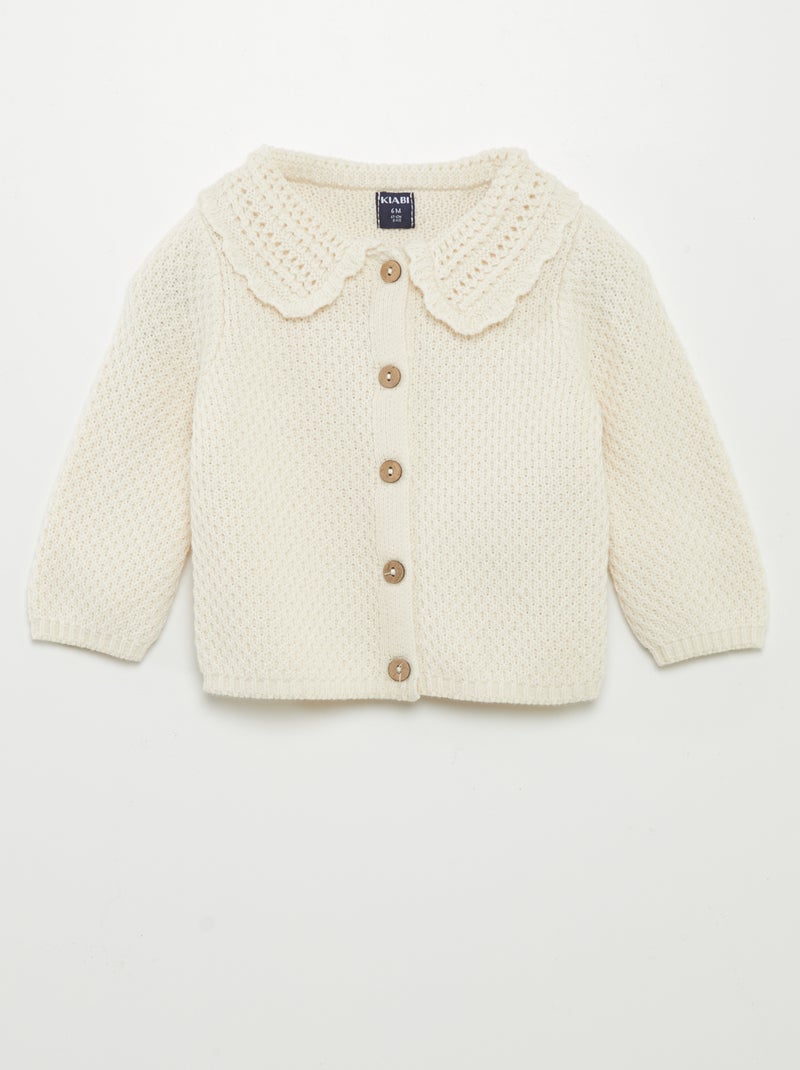 Cardigan all'uncinetto con colletto claudine BEIGE - Kiabi