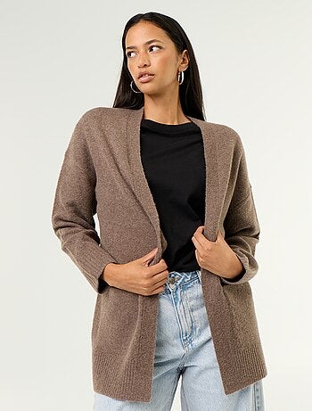 Cardigan aperto tinta unita con 2 tasche applicate