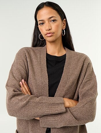 Cardigan aperto tinta unita con 2 tasche applicate
