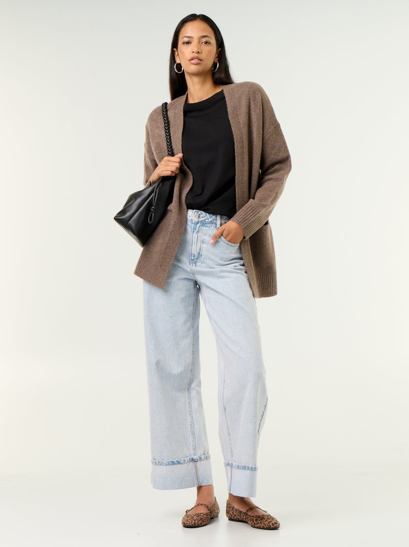 Cardigan aperto tinta unita con 2 tasche applicate Marrone - Kiabi