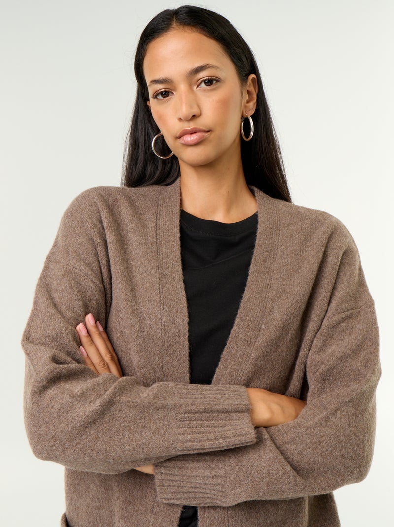 Cardigan aperto tinta unita con 2 tasche applicate Marrone - Kiabi