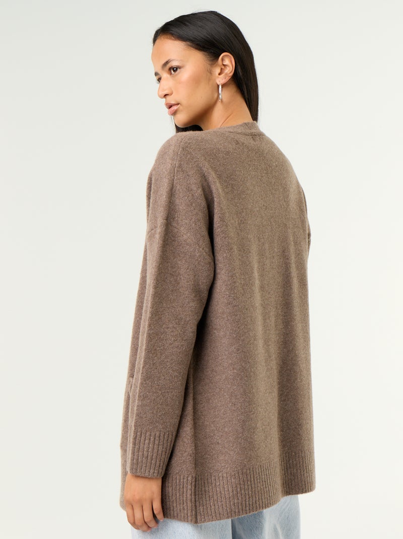 Cardigan aperto tinta unita con 2 tasche applicate Marrone - Kiabi