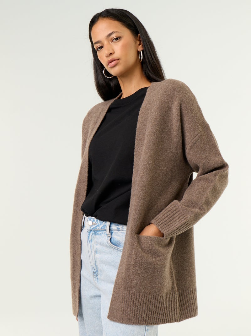 Cardigan aperto tinta unita con 2 tasche applicate Marrone - Kiabi