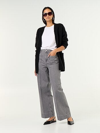 Cardigan aperto tinta unita con 2 tasche applicate