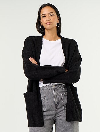 Cardigan aperto tinta unita con 2 tasche applicate