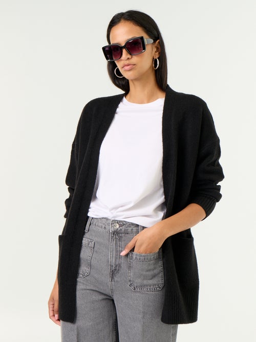 Cardigan aperto tinta unita con 2 tasche applicate - Kiabi