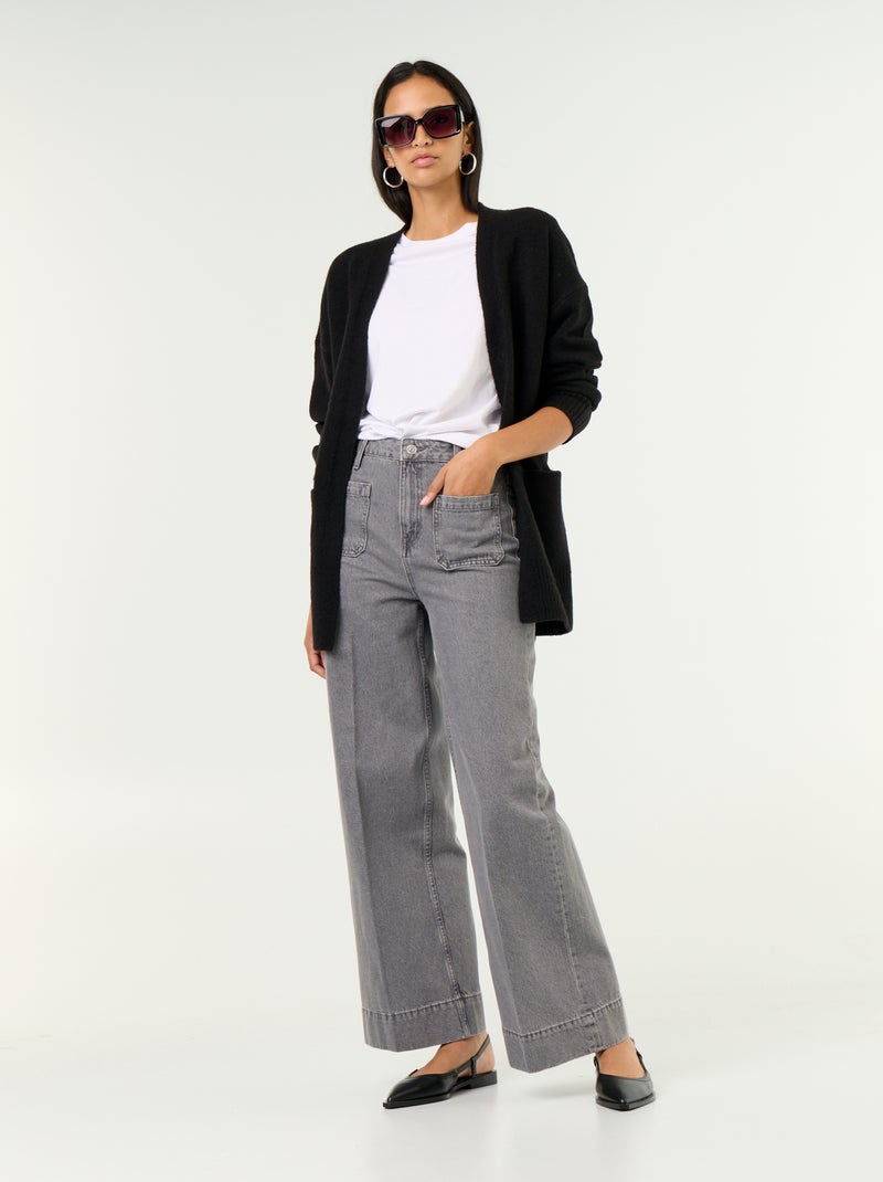 Cardigan aperto tinta unita con 2 tasche applicate Nero - Kiabi