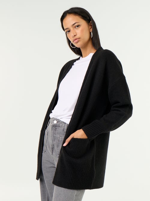 Cardigan aperto tinta unita con 2 tasche applicate - Kiabi